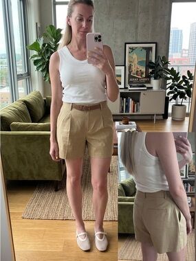 LOFT Women's Pleated Khaki Shorts with Brown Belt